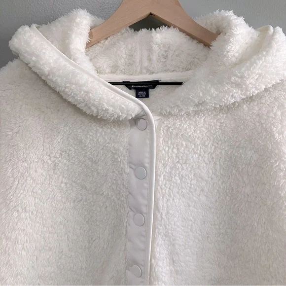 Eddie Bauer Sherpa Pullover Half Snap White Plush Hoodie Women Size XL - Picture 2 of 8